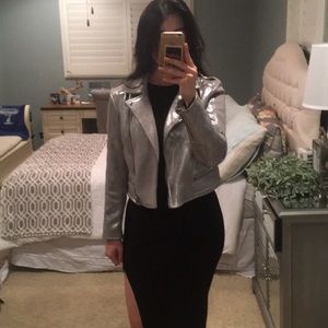 SOLD! Sparkly silver leather jacket NWT